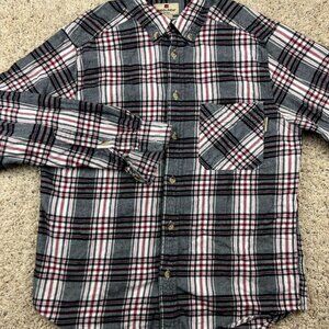 Woolrich Plaid Flannel Black Red White Men’s Size Medium Outdoors Button Up￼